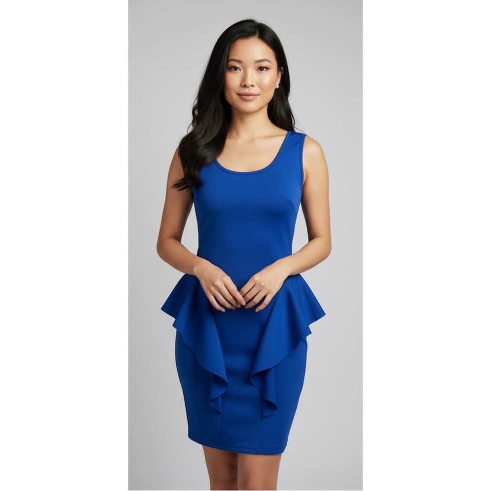 Parachute Blue Asymmetrical Peplum Cocktail Dress